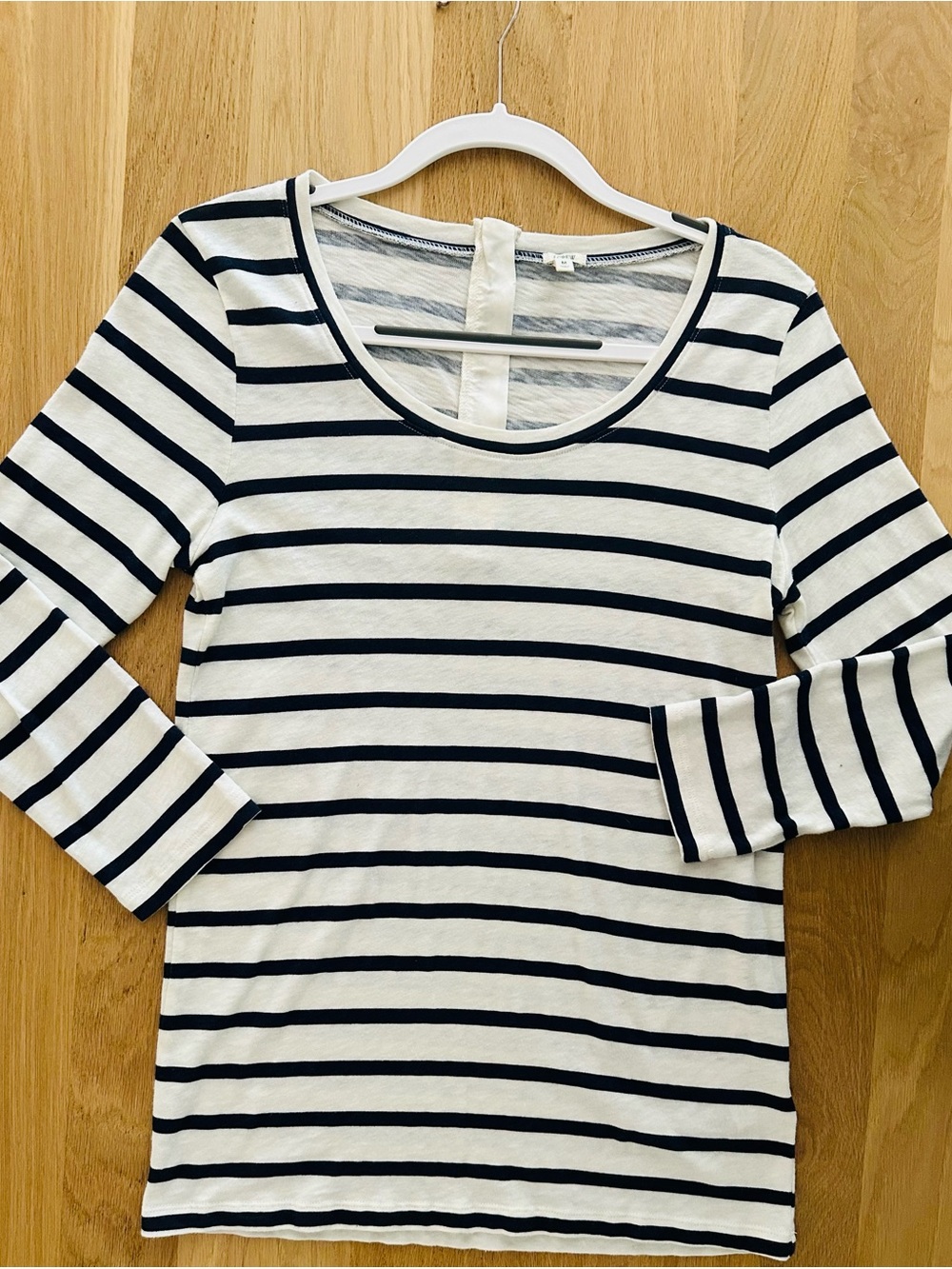 NWOT J. Crew 100% cotton Navy & White Striped Long-Sleeve Tee, zip back Medium